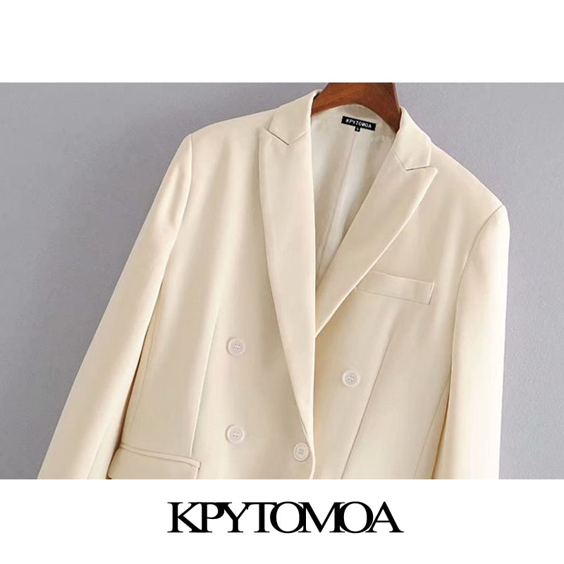 Kpytomoa Vrouwen Office Wear Double Breasted Blazer Jas Vintage Lange Mouwen Zakken Vrouwelijke Bovenkleding Chic Tops