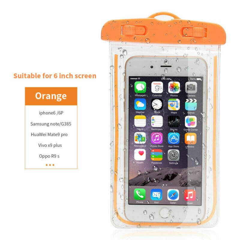 Universal klar mobiltelefon tør pose vandtæt undervands pvc mobiltelefon taske til svømning dykning vandsport telefon taske: Orange