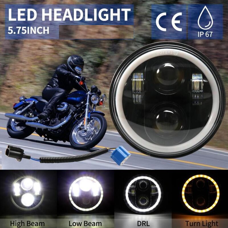 5.75&quot; inch LED Projector Headlight with Halo Angel Eyes White DRL Lights for Honda Shadow Aero Phantom VLX 600 750 VT 1100