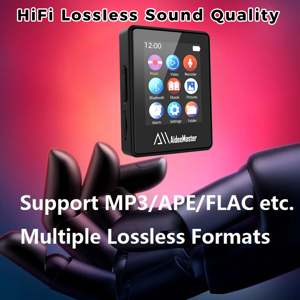 AideeMaster Portable BT MP3 Player Wireless Mini Digital HiFi Lossless Sound Music Players Small Black Walkman Audio Player
