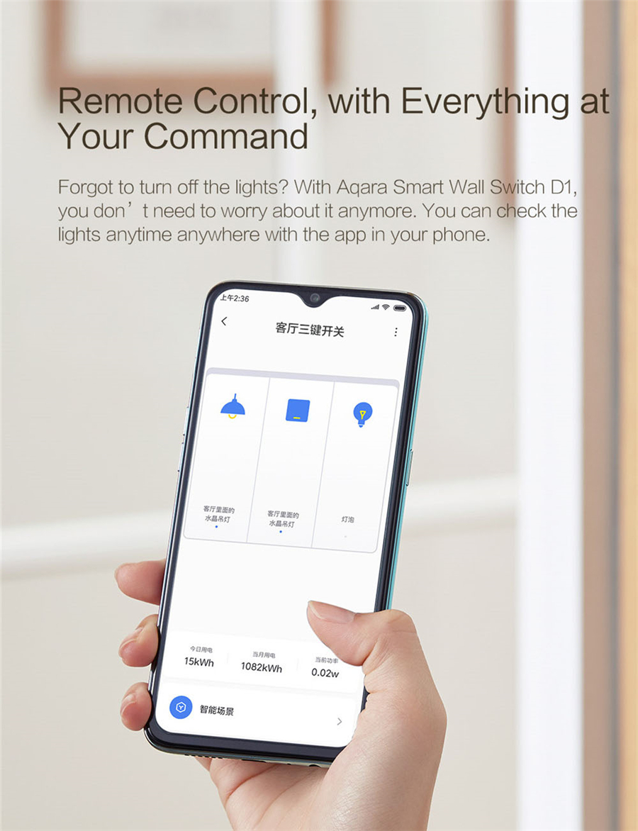Xiaomi-Interruptor de pared inteligente Aqara D1 Zigbee, interruptor de luz con tecla de Control remoto inalámbrico, cable de fuego neutro, botón Triple para casa inteligente