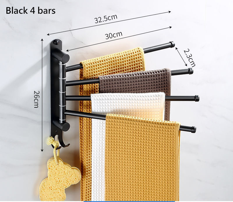 Rotierender Handtuchhalter aus Edelstahl 304, kein Stanzen, Handtuchhalter, Doppelstange, Multi-Stange, Badezimmer-Handtuchhalter, Hängestange: Schwarz