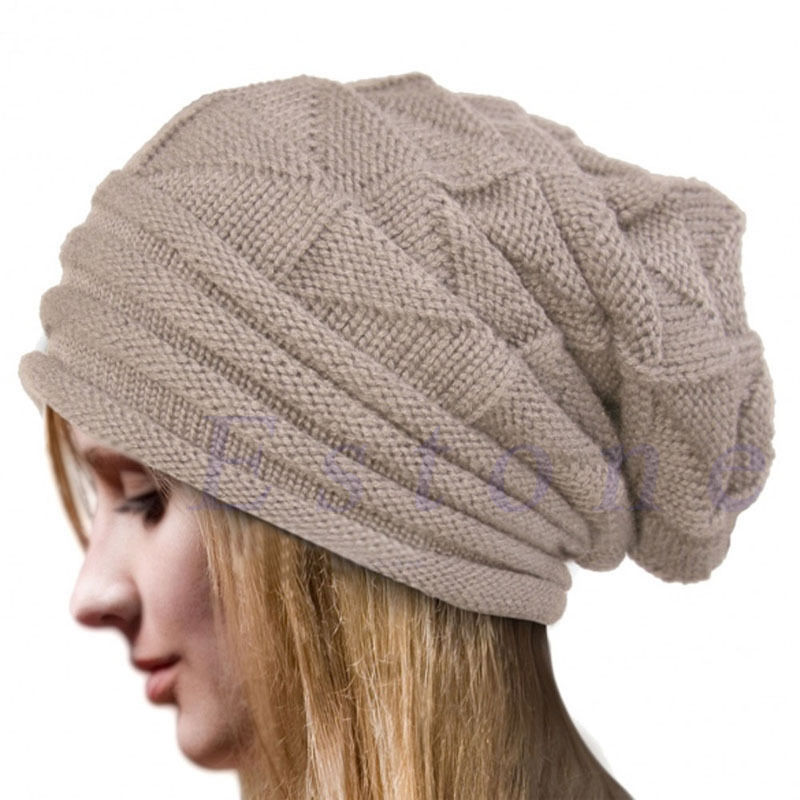 Gorro de lana con forro de satén para hombre y mujer, gorro de lana forrado de seda, holgado, cálido, para invierno: B-Beige