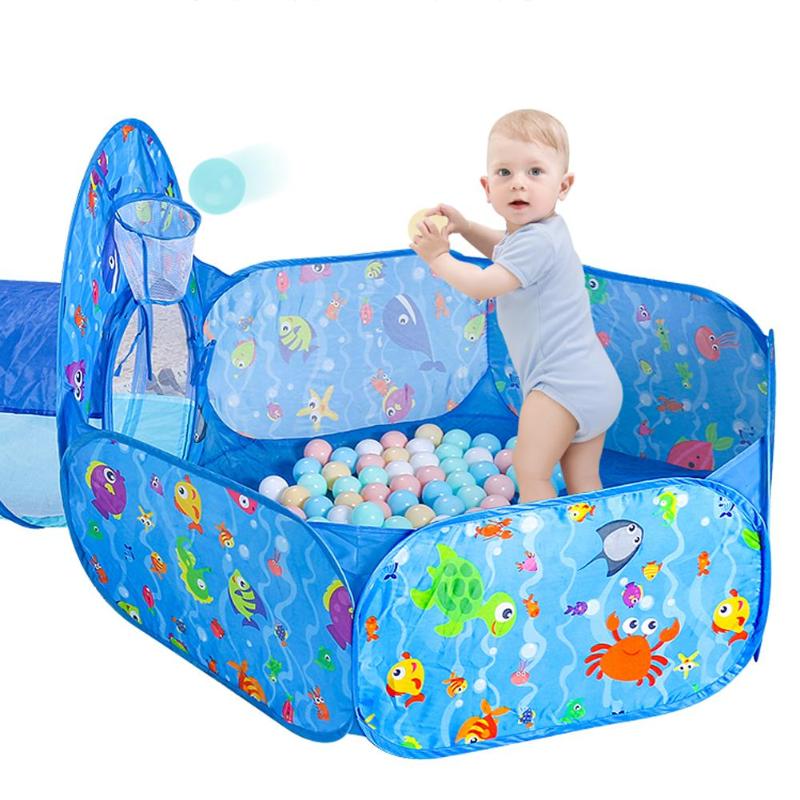 3 pièces/ensemble enfants tente maison jouer jouets pliable enfants ramper Tunnel Portable tir océan piscine fosse jouet bleu dessin animé jouer tente
