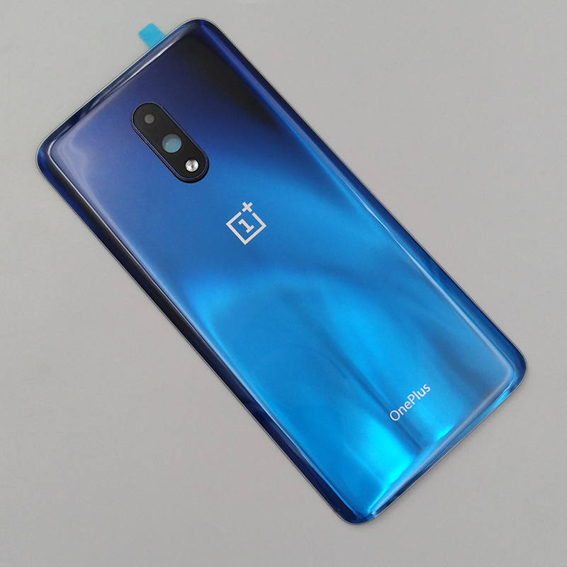 Oneplus 7 parti posteriori di riparazione della custodia della batteria di ricambio del coperchio dell&#39;alloggiamento dello sportello del pannello posteriore in vetro per One Plus 1 + 7 con obiettivo della fotocamera + Logo: Blue