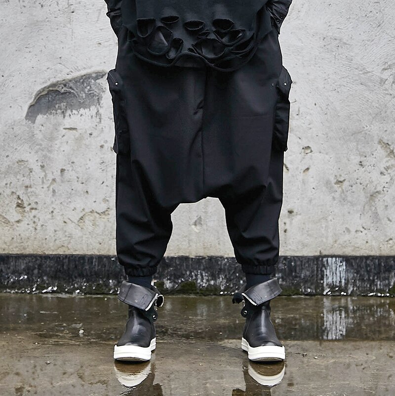 Mannelijke Japan Streetwear Hip Hop Punk Gothic Harem Broek Mannen Oversize Donkere Zwarte Laag Kruis Kruis Broek Joggers Joggingbroek