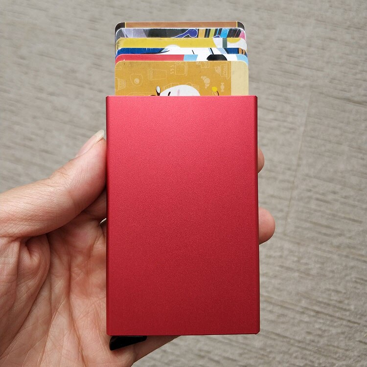 Automatische Aluminium Cardprotector Credit Kaarthouder Legering Business ID Multifunctionele Kaarthouders Metalen Kaarthouder voor Mannen Vrouwen: red