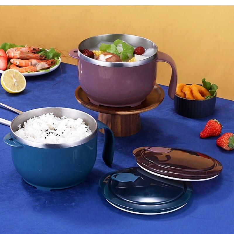 Fideo Bowl Soup Bowl con mango Bento fiambrera contenedor de almuerzo caja de almuerzo para niños Bento Box tazón de acero con tapa