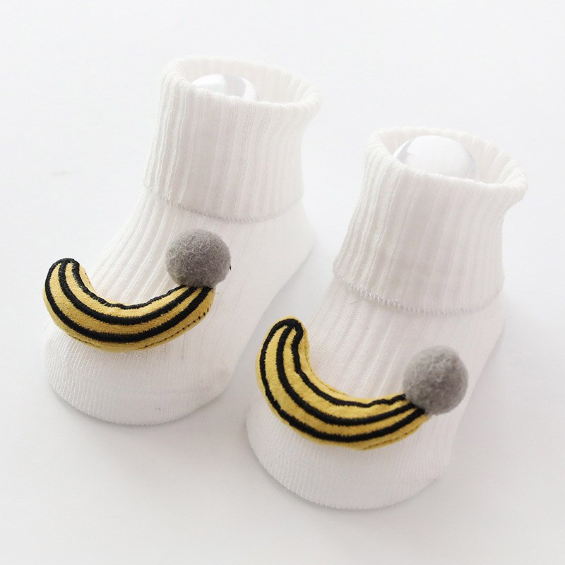 0-18 Months Cotton Children's Socks Baby Cartoon Fruit Rubber Anti Slip Floor Infant Socks Kids Toddlers Autumn Spring Stock: white / 0-9M