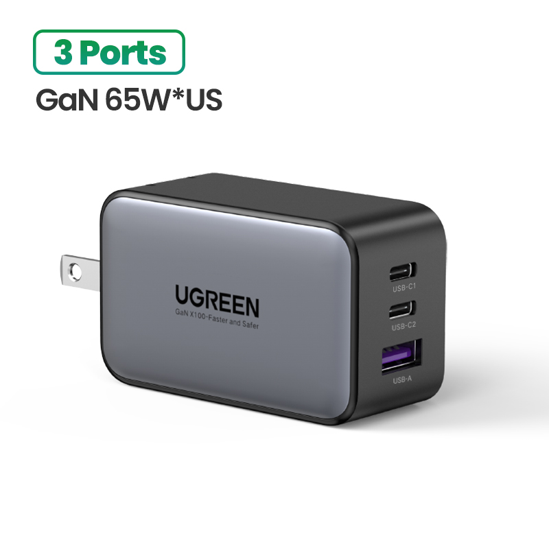 UGREEN 65W GaN ładowarka szybkie ładowanie 4.0 3.0 typ C PD ładowarka USB dla iPhone 12 13 Pro Max szybka ładowarka do laptopa PD ładowarka: 3 Ports GaN 65W US
