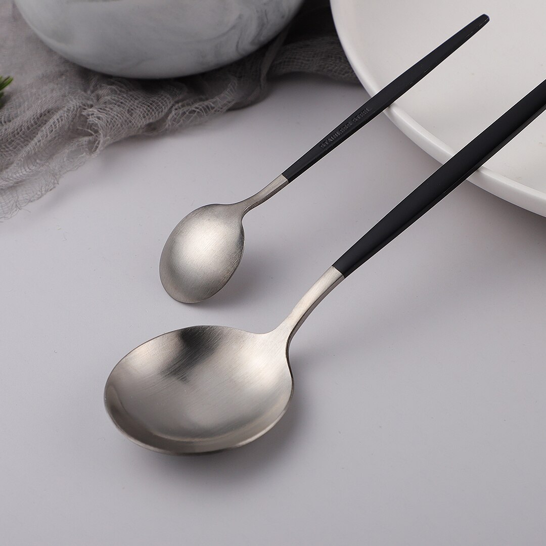 5Pcs Set Frosted Black Silver Combination Dinnerware Sets Stainless Steel Forks Knives Spoons Tableware Set Cutlery