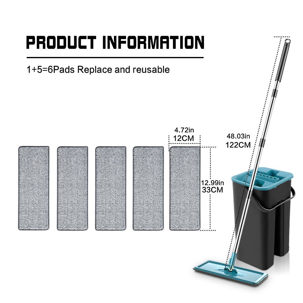 mopa fregona con cubo fregona de limpieza de suelo fregona mopa fácil de escurrir húmeda y seca de rotación 360 con almohadillas reemplazadas para limpieza hogar herramientas y accesorios: Type B Black 6