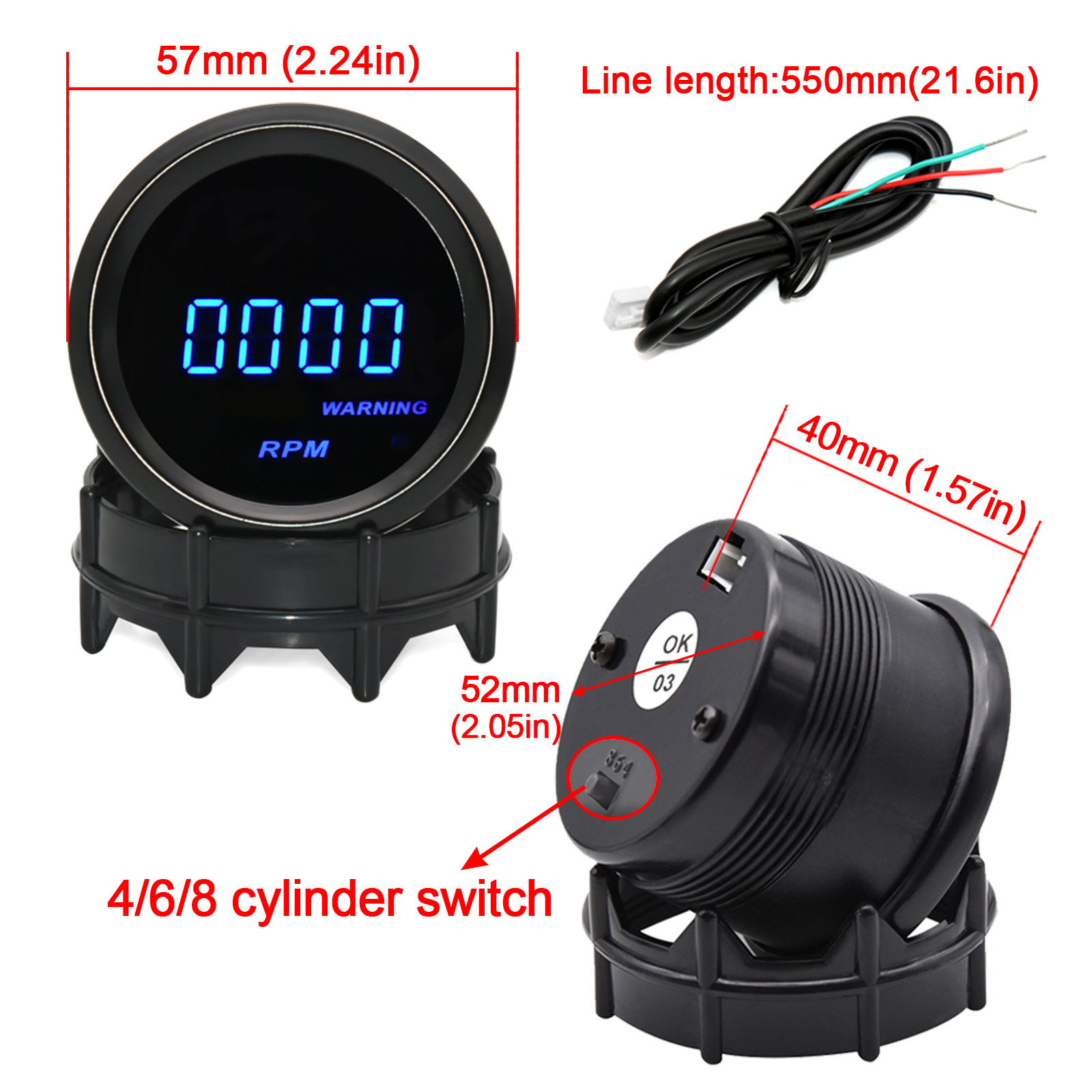 AD 52mm Car Digital Tachometer Turbo Boost Gauge PSI BAR Water Temp Oil Temp Oil Pressure Gauge Voltmeter Rpm Warning Light