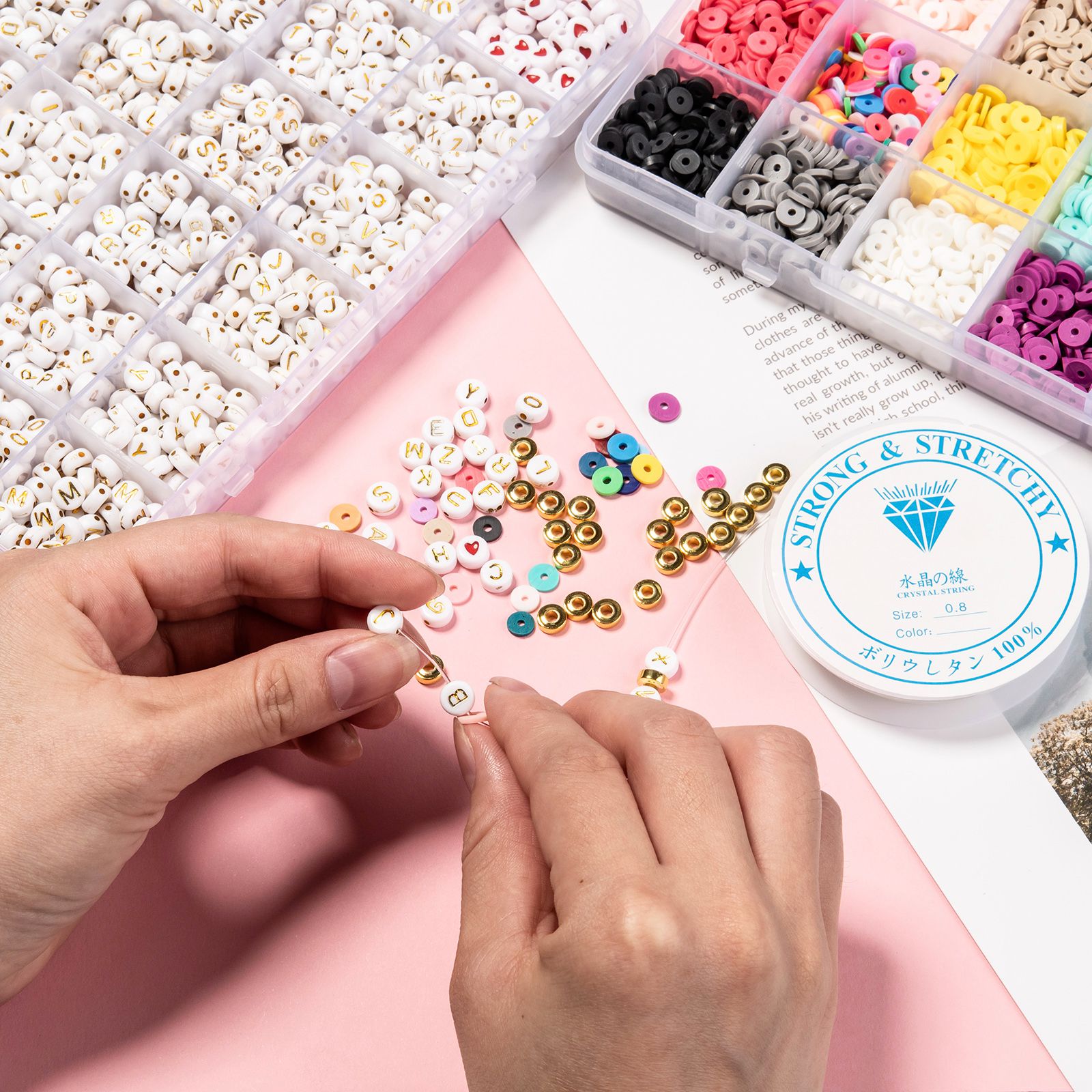 DIY Heishi Bead Style Stretch Bracelets Making Kits with Polymer Clay &amp; Acrylic &amp; Non-magnetic Synthetic Elastic Crystal Thread