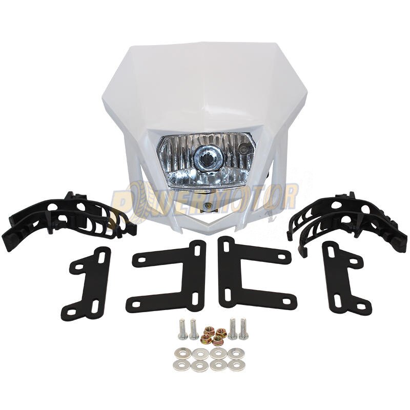 Motorrad Scheinwerfer Verkleidung Universal- Dual Sport Motorrad Scheinwerfer Schmutz Fahrrad Kopf Lampe Moto-Cross für HONDA XR CRF 150 230: Weiß