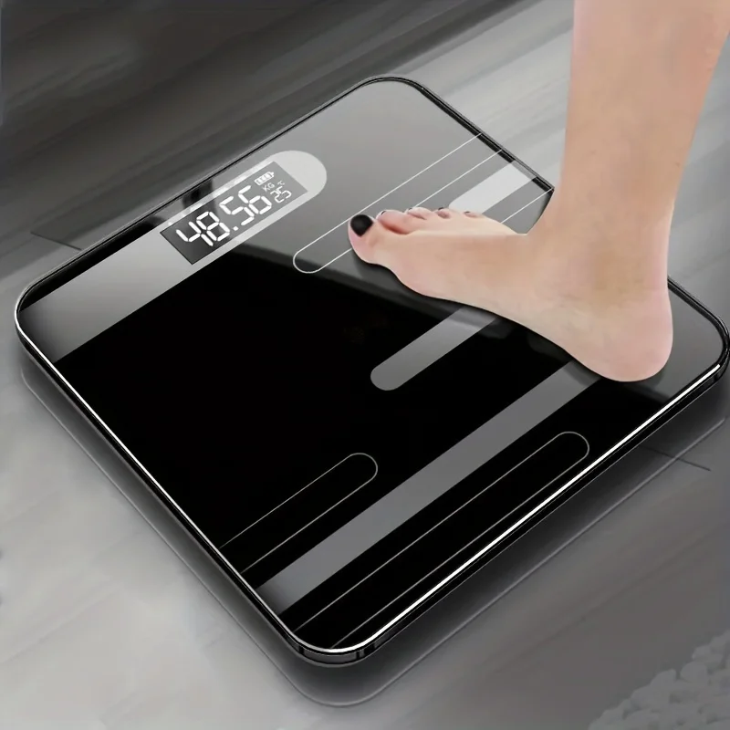 Modern Black Digital Scale with LCD Screen - Accurate Bathroom Floor Weight Scale, Battery Powered, Easy-to-Read Display