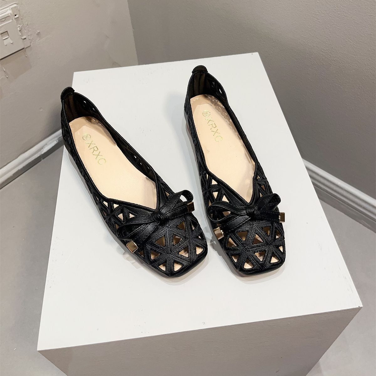 2025, mode dames zoete strik mesh flats - uitgehold raster puntig