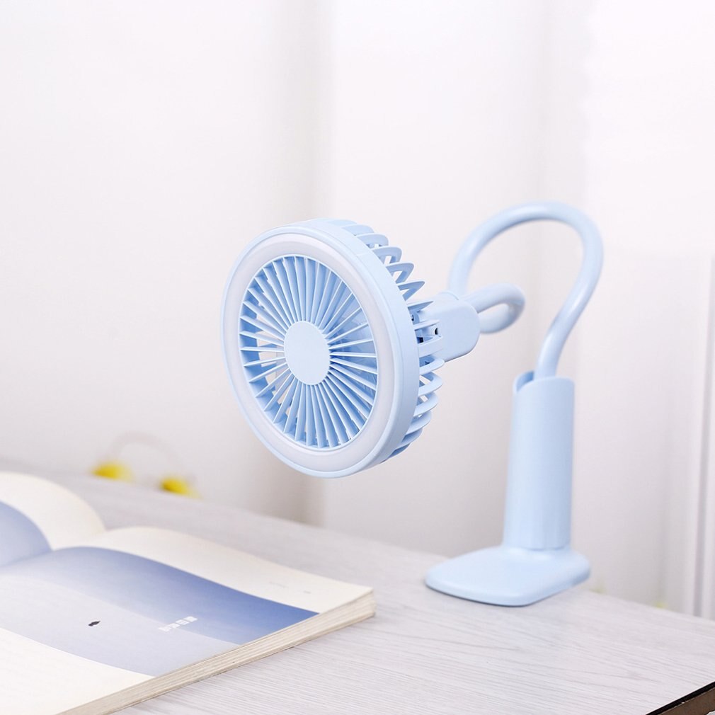 Portable USB Fan flexible with LED light Adjustable Cooler Mini Fan Handy Small Desktop USB Cooling Fan: Blue