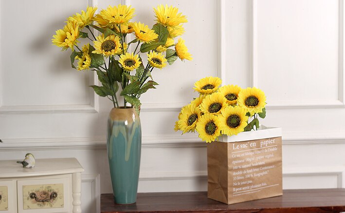 Goud Gele Zonnebloemen Kunstmatige Bruiloft Decoratie Diy Meisje Mermaid Boeket