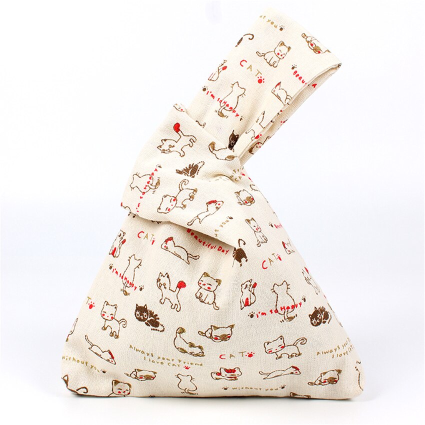 Bolsa de estilo japonés a rayas para la muñeca, bolso portátil con nudo pequeño, bolsa estampada para estudiantes, bolsas delicadas de algodón para el almuerzo, 1 ud.