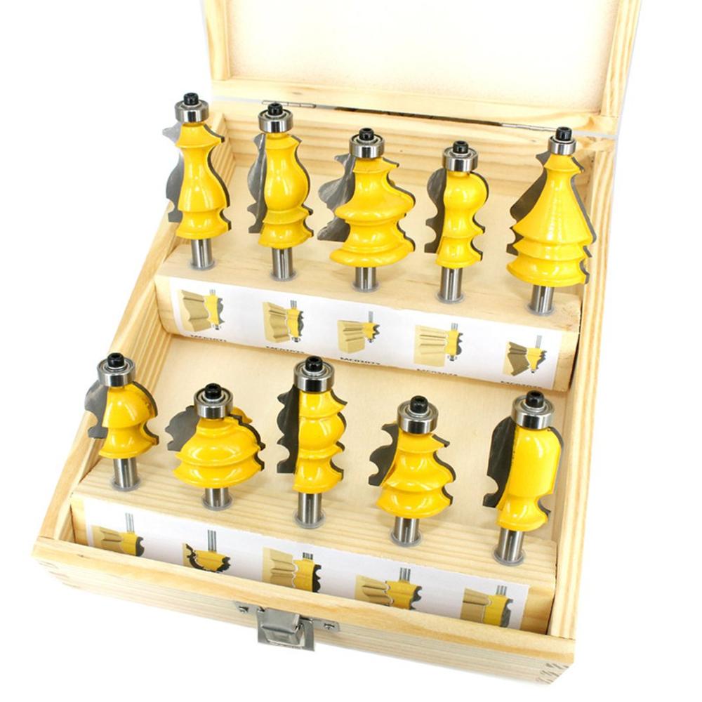 10pcs/set Shank Architectural Molding Router Bit Housing Base CNC Line Woodworking Cutter Tailor Face Mill
