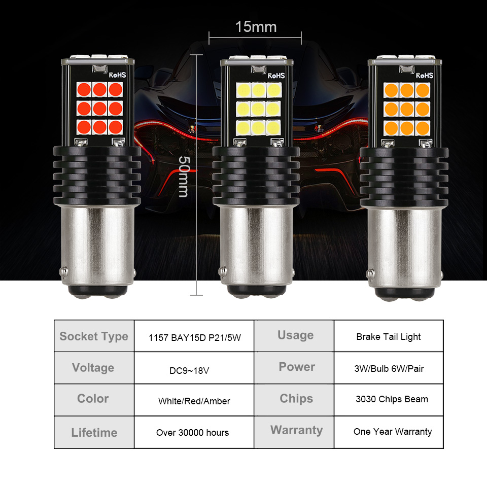 Py21w-bombilla Led Ba15s P21w 1156 Bau15s, 3030SMD, Canbus 1157, Bay15d, P21/5w, luz roja trasera de freno para coche