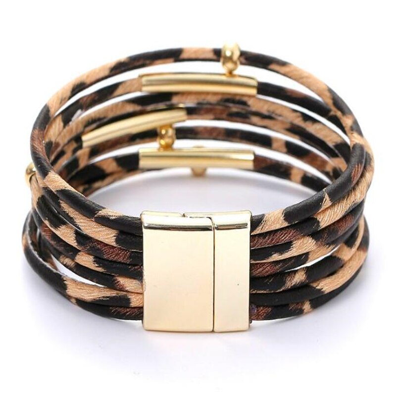 Leopard Leder Armbänder Für Frauen Armbänder & Armreifen Elegante mehrschichtig Breite wickeln Charme Armbinde Schmuck