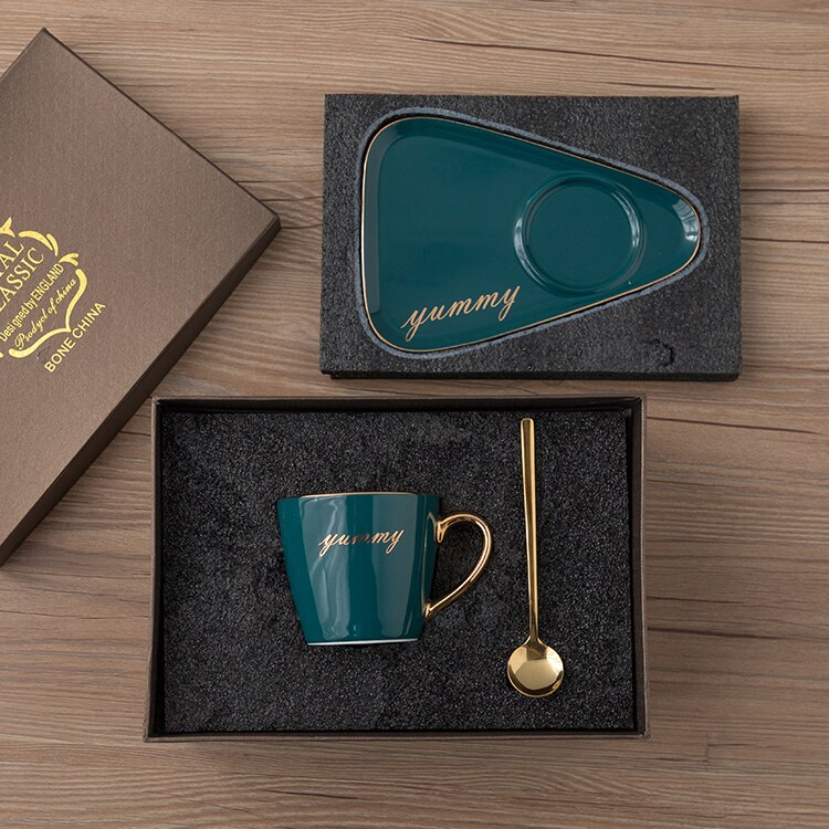 Europäische Luxuriöse Keramik Kaffee Tasse teetasse Büro Tee tasse einstellen Milch Tee Tassen Geburtstag Paare Freunde Mit Löffel Kasten: Grün Geschenk Kasten