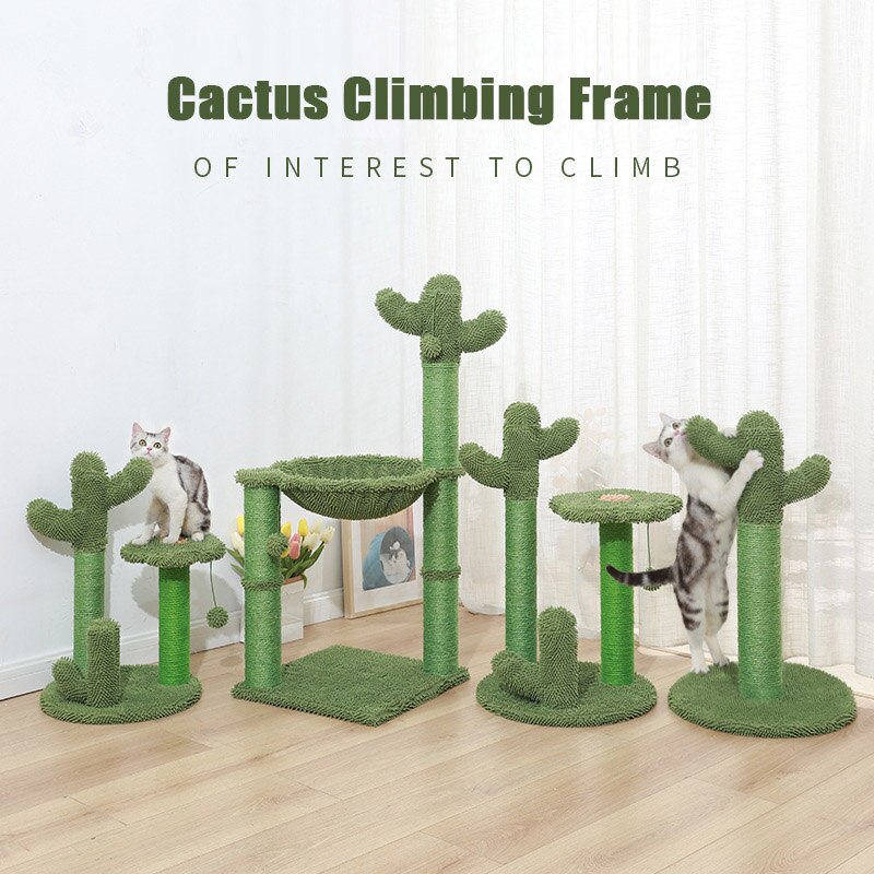 Cute Cactus Pet Cat Scratch Tree Toys Cactus Cat Scratching Post for Young and Adult Cats Climbing Frame Protecting Furniture