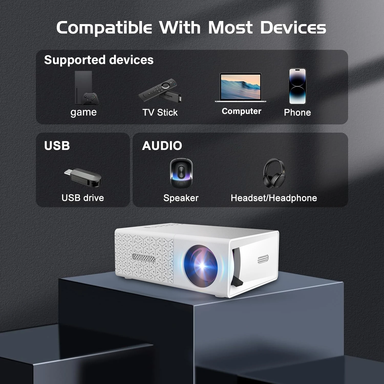 Small Portable Projector USB HDMI Supported, Pocket Mini Movie Projector for Home Outdoor Camping