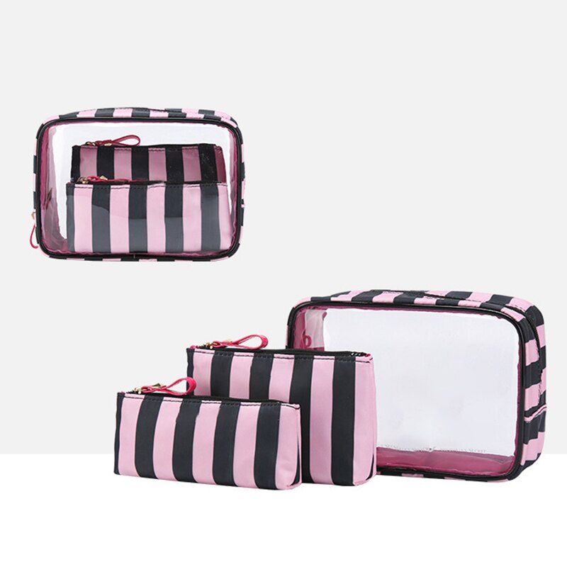 3Pcs di Corsa Trasparente di Immagazzinaggio Del Sacchetto di Trucco Borsa Da Viaggio Borse Da Toilette Per Le Donne della Chiusura Lampo Impermeabile di Grande Capienza Multifunzione: 01 black pink