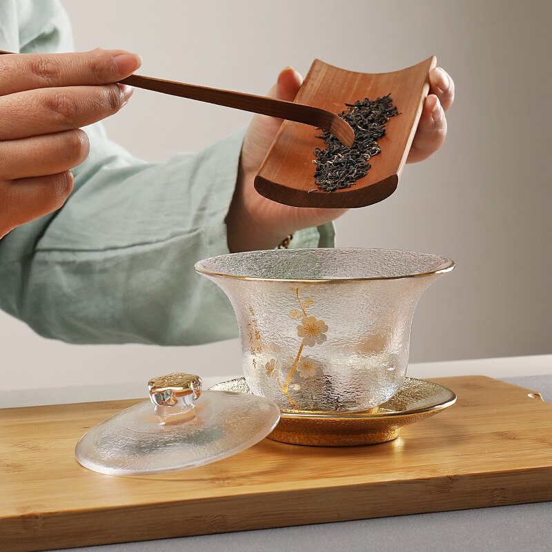 Service à thé japonais en verre Transparent Gaiwan, Gongfu, couvercle résistant à la chaleur