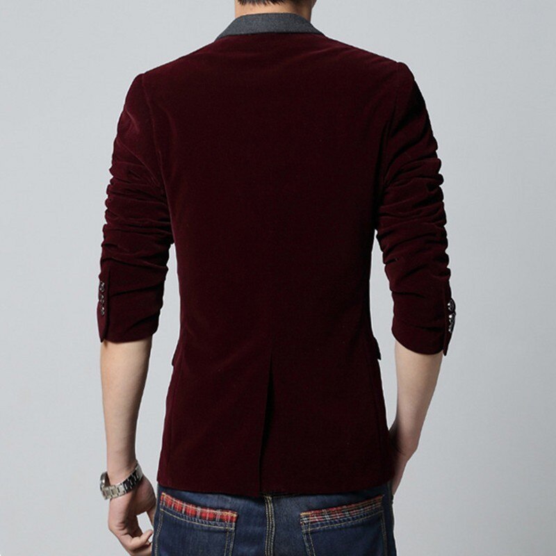 Vinter blazer herre herre slim fit splice langærmet jakkesæt business casual blazer med enkelt knap m -4xl