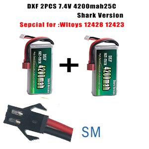 2PCS DXF RC Lipo Batterie 2s 7,4 V 2700mAh 4200mah 20C Max 40C Für Wltoys 12428 feiyue 03 JJRC Q39 upgrade teile: 2PCS 4200mah SM