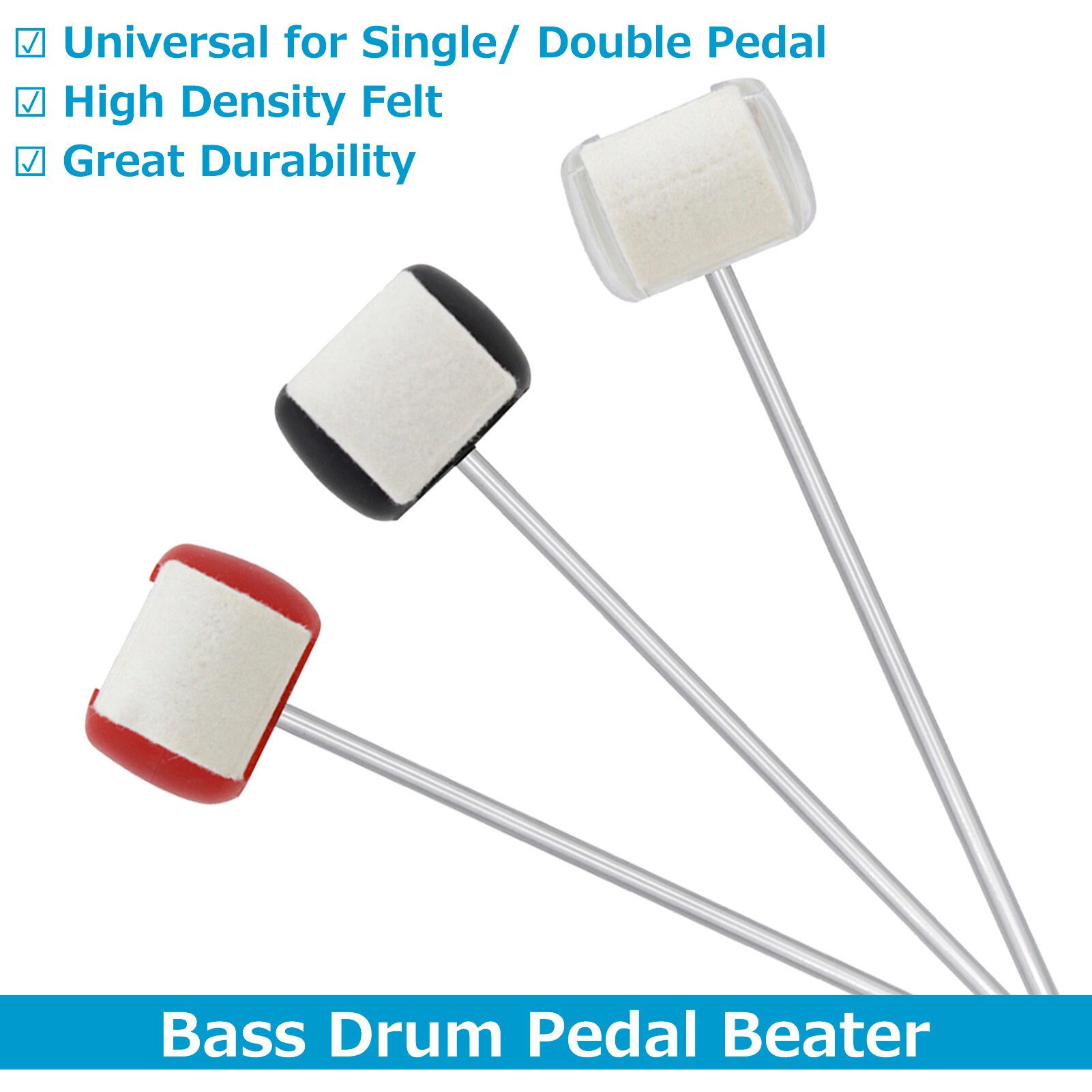 Universal Bass Drum Pedal Beater with High Density Felt Single/Double Drum Foot Pedal Beater Accessory for Percussion Instrument