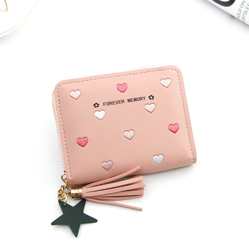 Women's Mini Wallet Candy Color Cute Coin Purse Card Package Wallets Heart-shaped Embroidery Women Short Wallet Multi-function: B-1