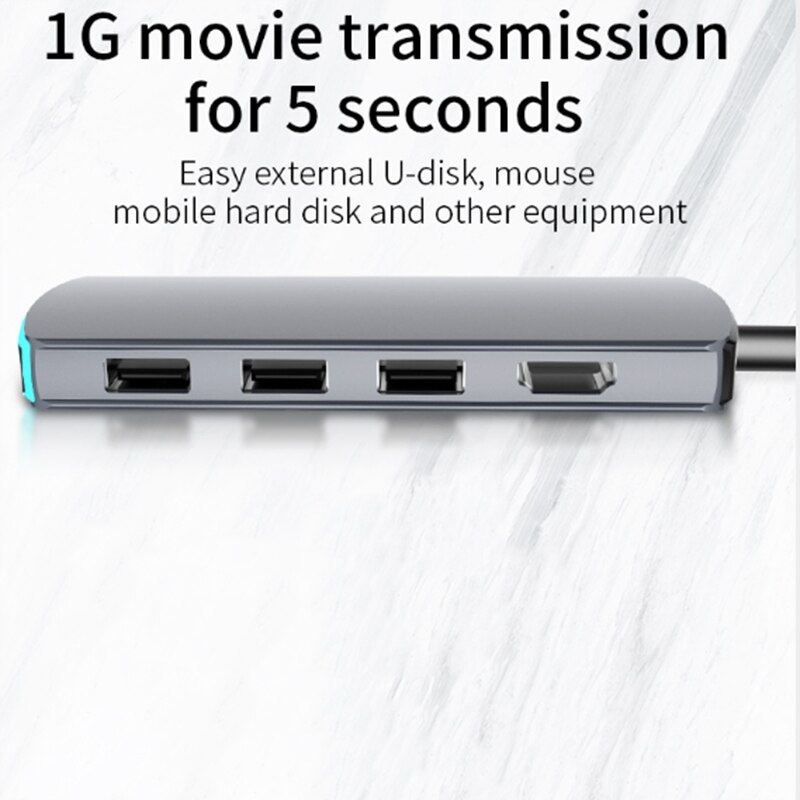 6 In 1 Usb C Hub Usb Multi Hdmi Usb 3.0 Kaarder Reader Adapter Usb Splitter Voor Mac Boek pro Air Usb Dock Type C Hub (Grijs)