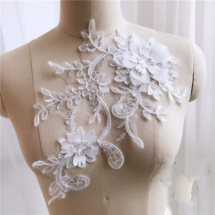 1 Pcs 3D Bloem Patch Voor Trouwjurk Borduurwerk Lovertjes Decoratie Kant Stoffen Applique Diy Kleding Naaien Accessoires