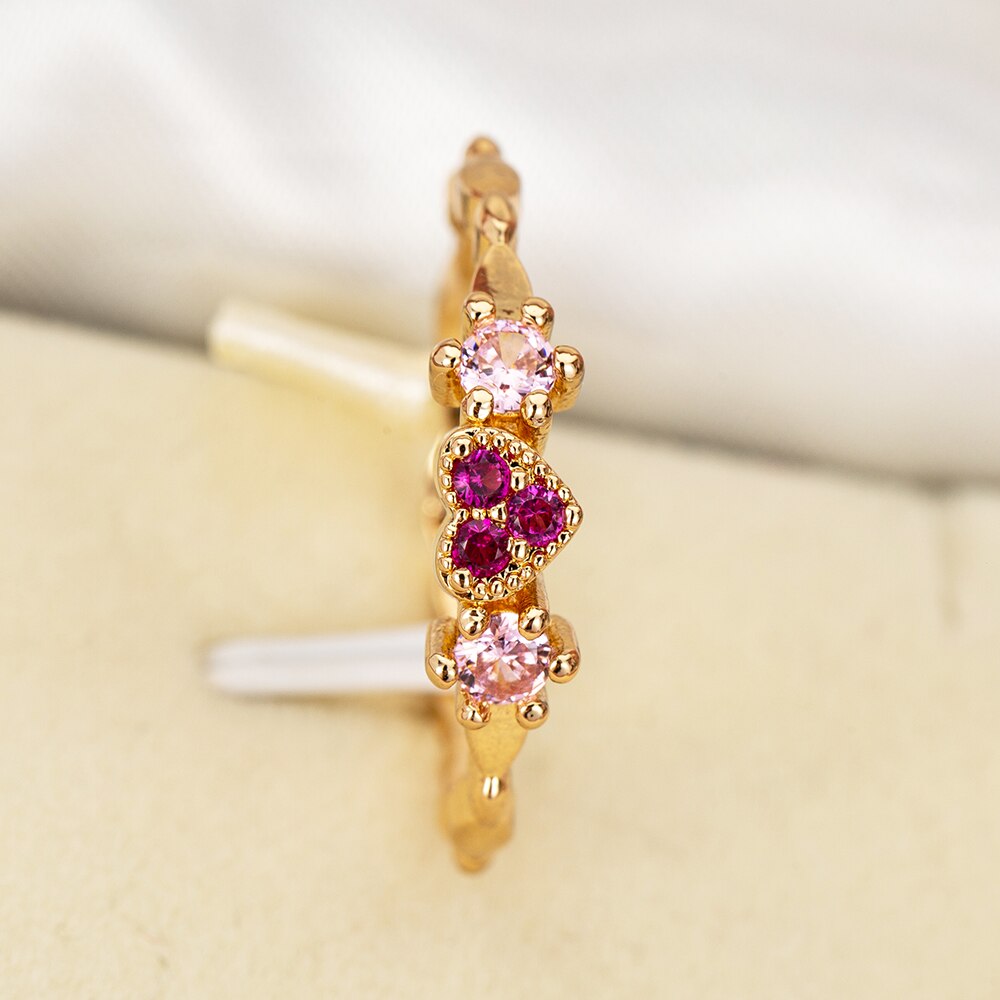 Goud Kleur Koperen Hartvormige Trouwringen Voor Vrouwen Leuke Cubic Zirconia Engagement Ring Sieraden Accessoires