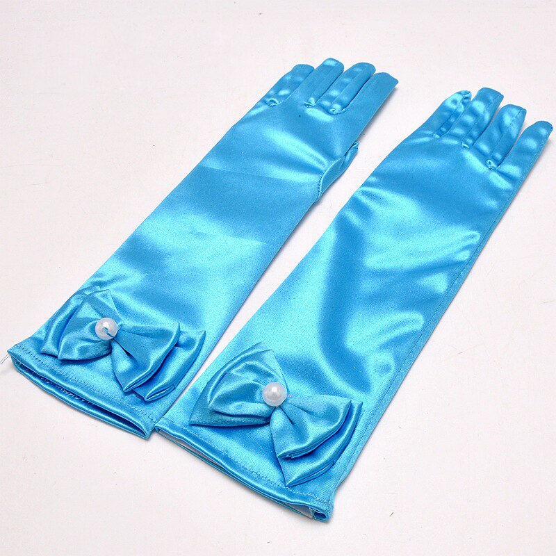 Girl Opera Party Bow Long Gloves Performance Dance Dress Gloves Stretch Satin Summer Sun Protection Gloves Party Accessories: Blue