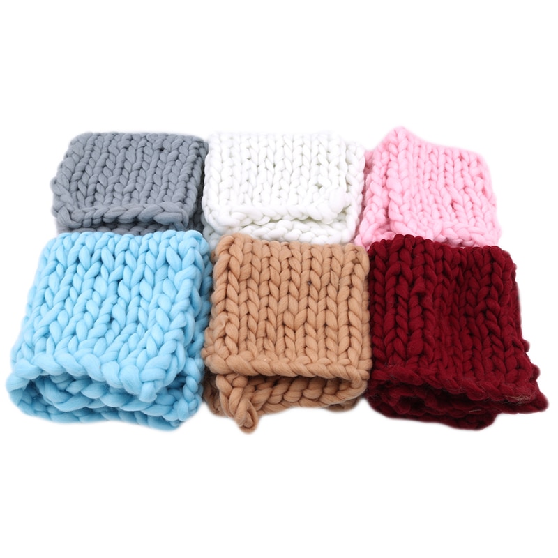 Nouveautés tricoté laine Crochet bébé couverture -né photographie accessoires gros tricot couverture panier remplissage