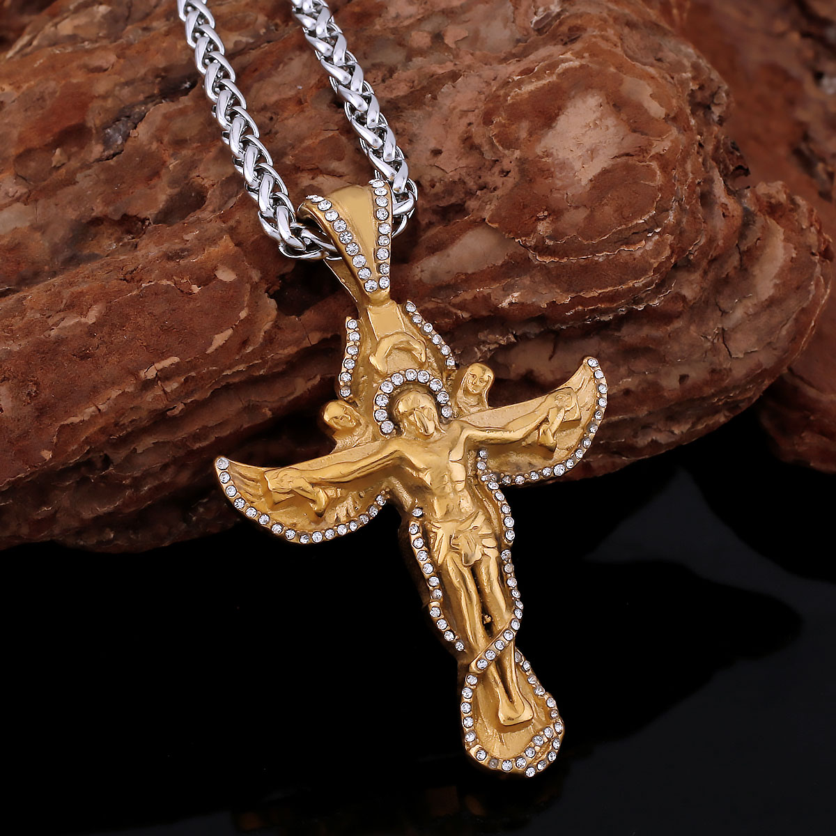 Vintage roestvrijstalen religieuze kruisketting mannen vrouwen christelijke Jezus hanger gemengde gouden kleur ketting sieraden cadeau: 60cm / Antique Bronze Plated