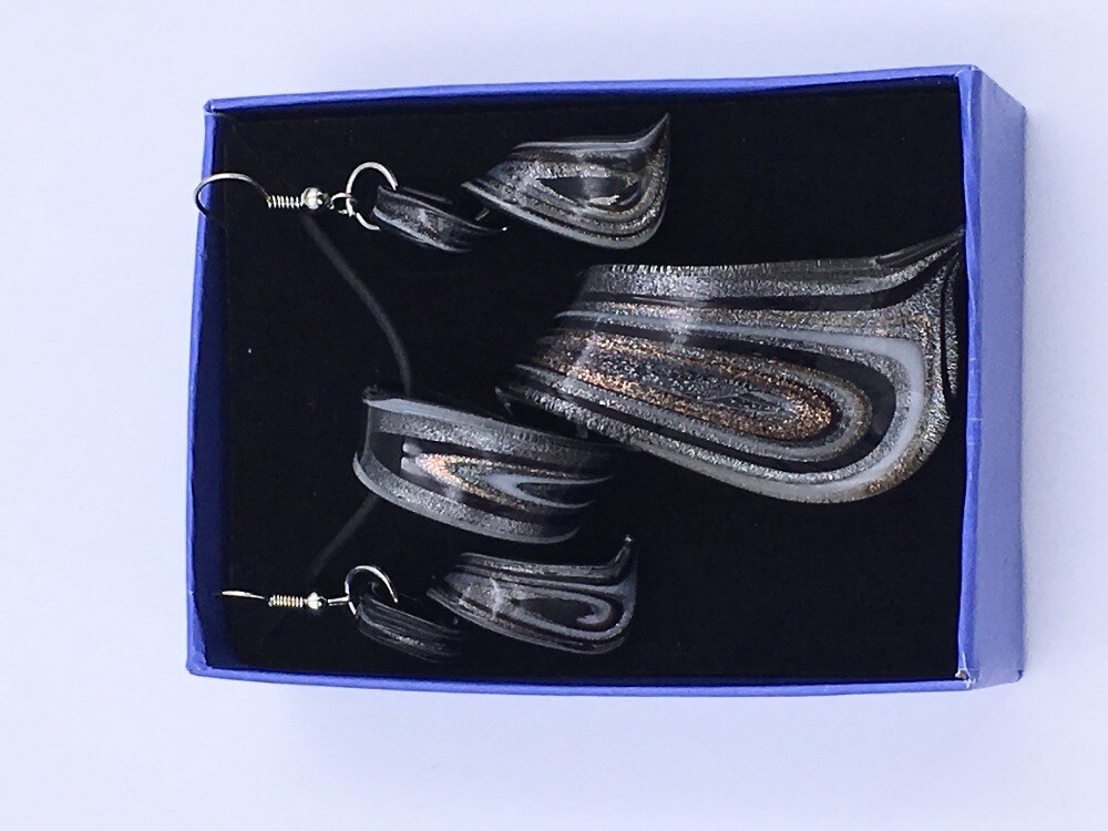 1 Kit Jogos/lote Preto Lampwork Murano Glass Bead Pingente Brincos MODA