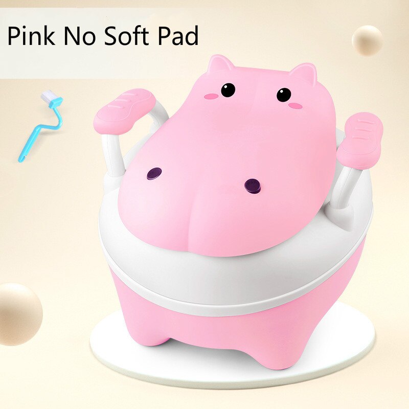 Orinal para bebés niños silla de asiento de entrenamiento portátil lindo hipopótamo viaje olla niños inodoro con cepillo de orinal gratis: Pink No Soft Pad