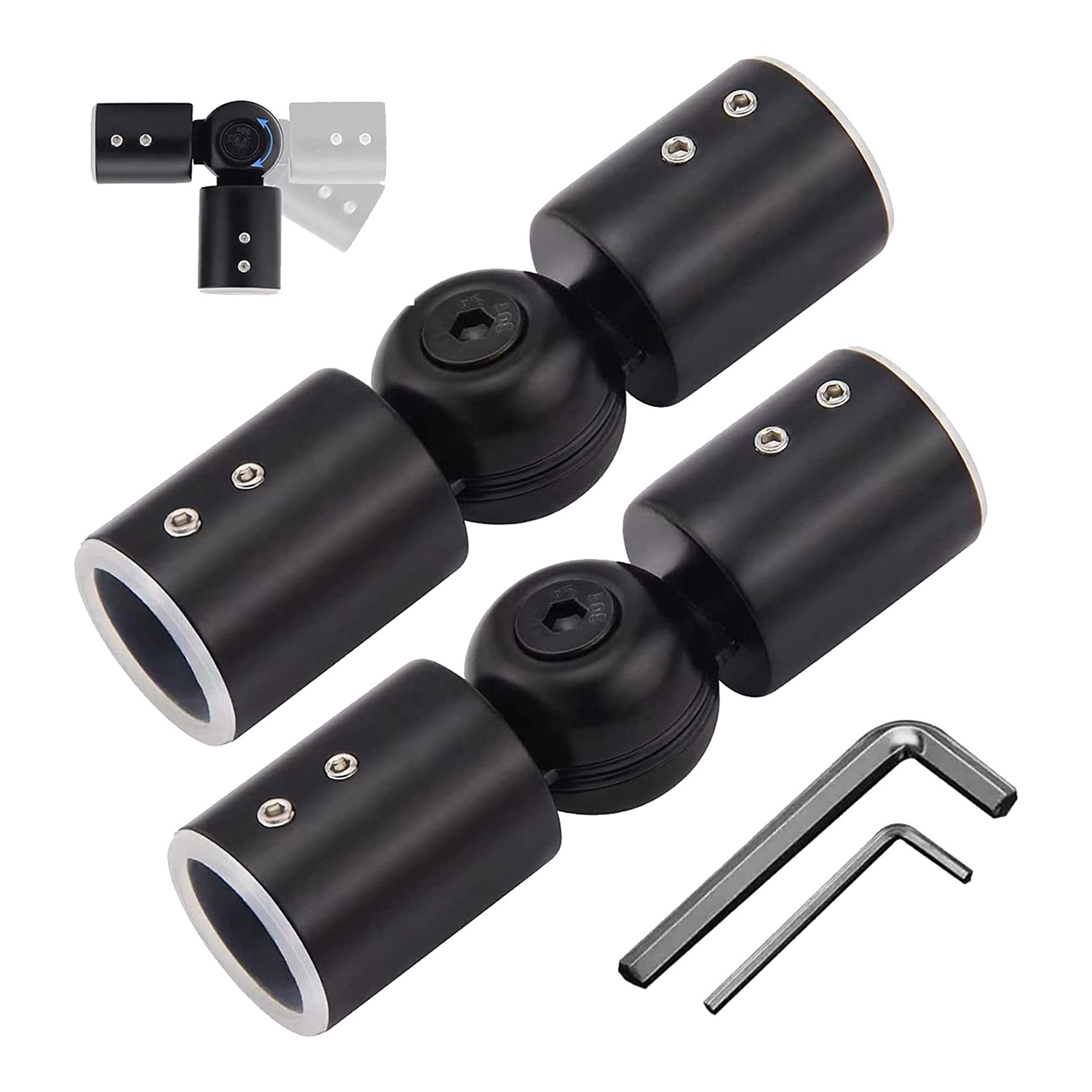 Conector de canto das hastes de cortina AFOURT-4PCS, conector de canto ajustável da haste de cortina para hastes de cortina da janela de baía de 1 polegada (preto)