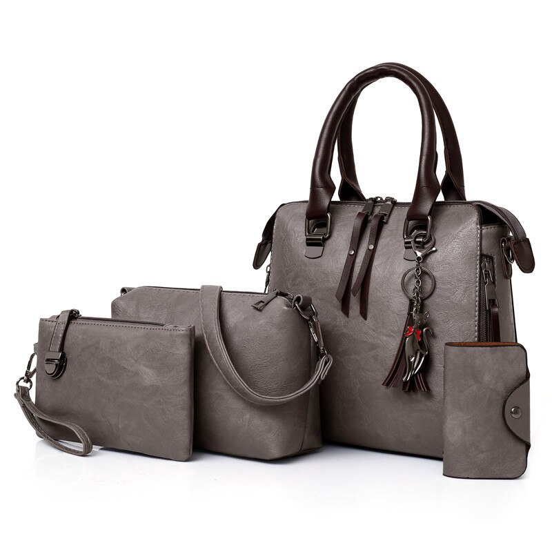 PUIMENTIUA 4 pièces/ensemble sacs à main de luxe femmes couleur unie sac à main femme sac à bandoulière voyage Shopping dames sac à bandoulière: grey