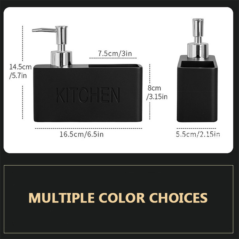 Distributeur de savon pour plat de cuisine, boîte de rangement, ensemble de bouteilles rechargeables pour liquide de comptoir avec porte-éponge de nettoyage