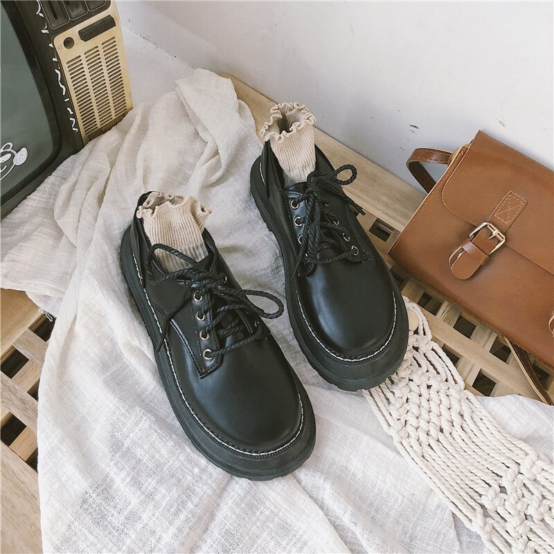 Japanse dikke zolen kant kleine schoenen trend britse stijl eenvoudige casual enkele schoenen damesschoenen