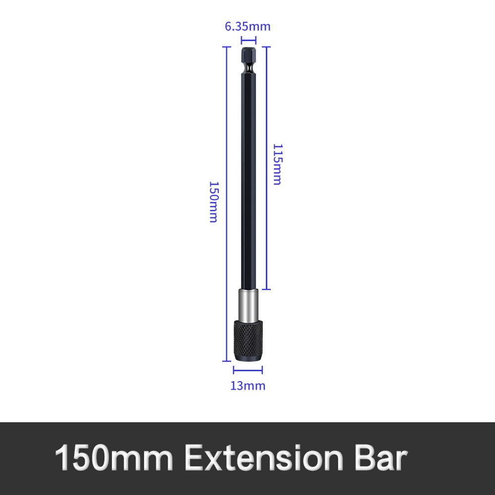 Magnetic Extension Bit Set Extensions Quick Change 1/4" 6.35mm Hex Rod Shank Long Handle 60 75 100 150 mm: 150mm-black