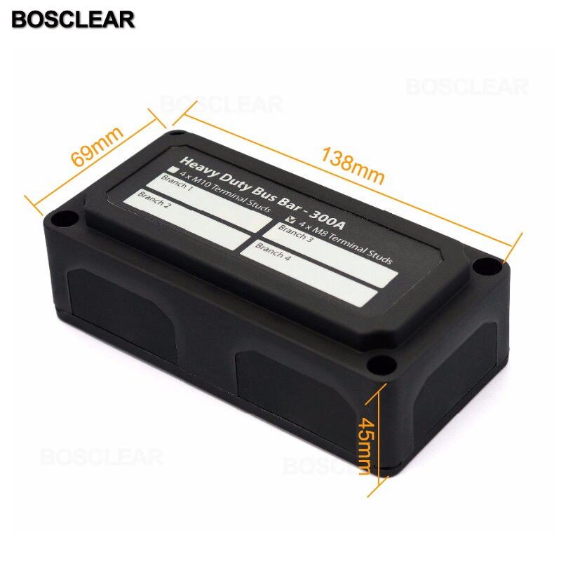 Heavy-Duty Module Bus-Bar Box Terminal Board 300A with 4 Terminal Studs Car Styling Highest amperage rated bus bar